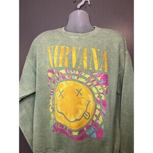 Nirvana Sweatshirt Mens XL Green Smiley Face Tie Dye Graphic Pullover Crewneck